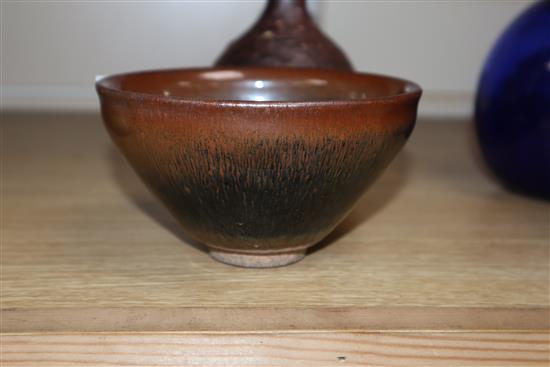 A Chinese hare fur bowl and vase height 13cm